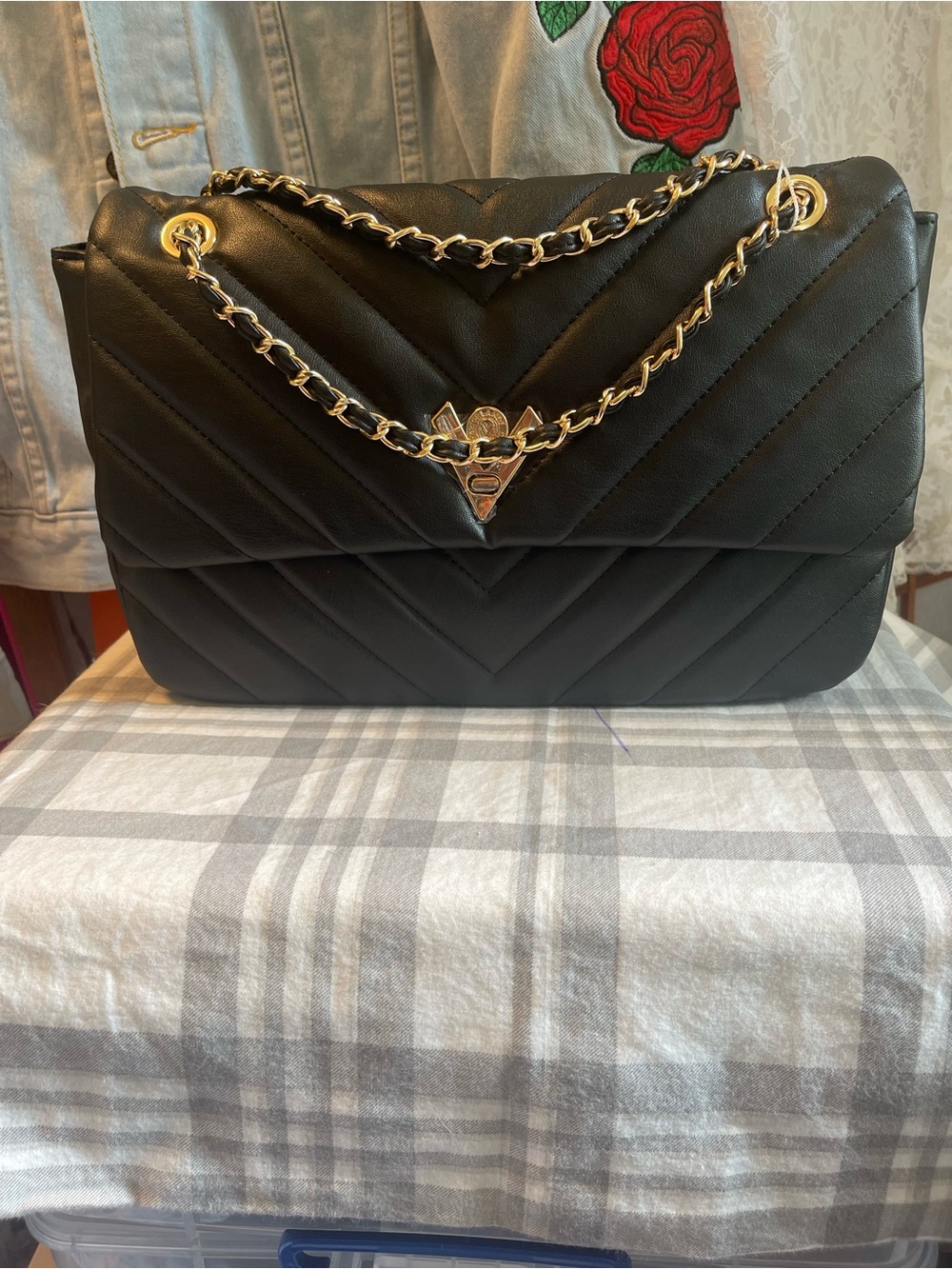 Valentino Orlandi Black Quilted Shoulder Bag with Gold Chain